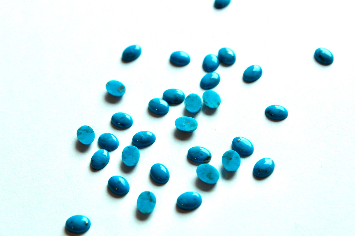 24 Pcs Gemocite Cabochons, Imitation Turquoise with Gold Flecks, 8x6mm Oval, Flat Back, Vintage, Made In USA