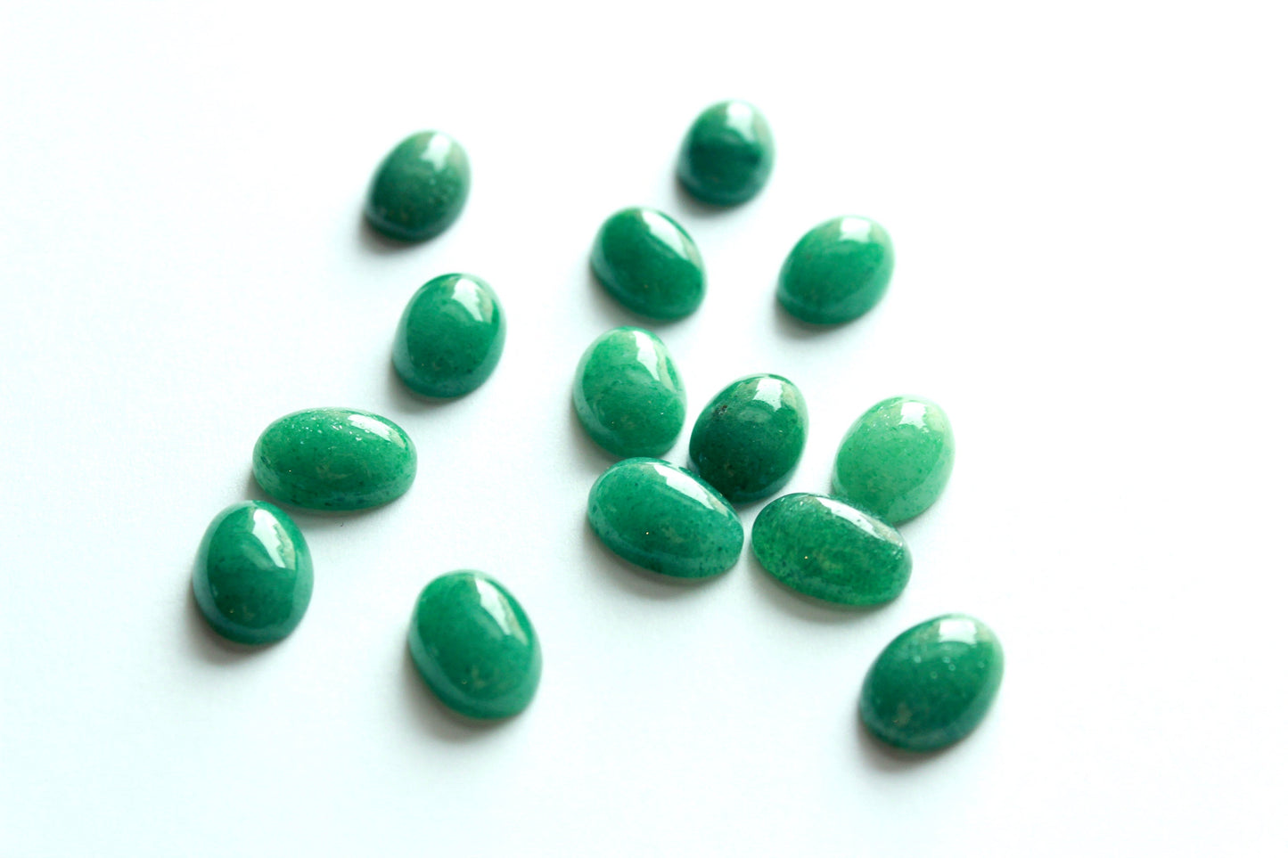 6 Pcs Green Aventurine Cabochons, Natural, 14x10mm Oval, Flat Back, Lots of Shimmer, Vintage