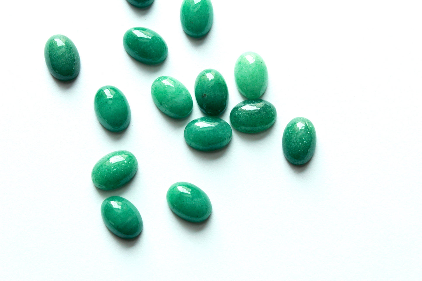 6 Pcs Green Aventurine Cabochons, Natural, 14x10mm Oval, Flat Back, Lots of Shimmer, Vintage