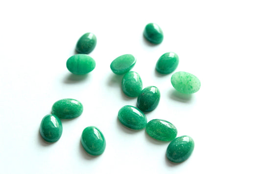 6 Pcs Green Aventurine Cabochons, Natural, 14x10mm Oval, Flat Back, Lots of Shimmer, Vintage