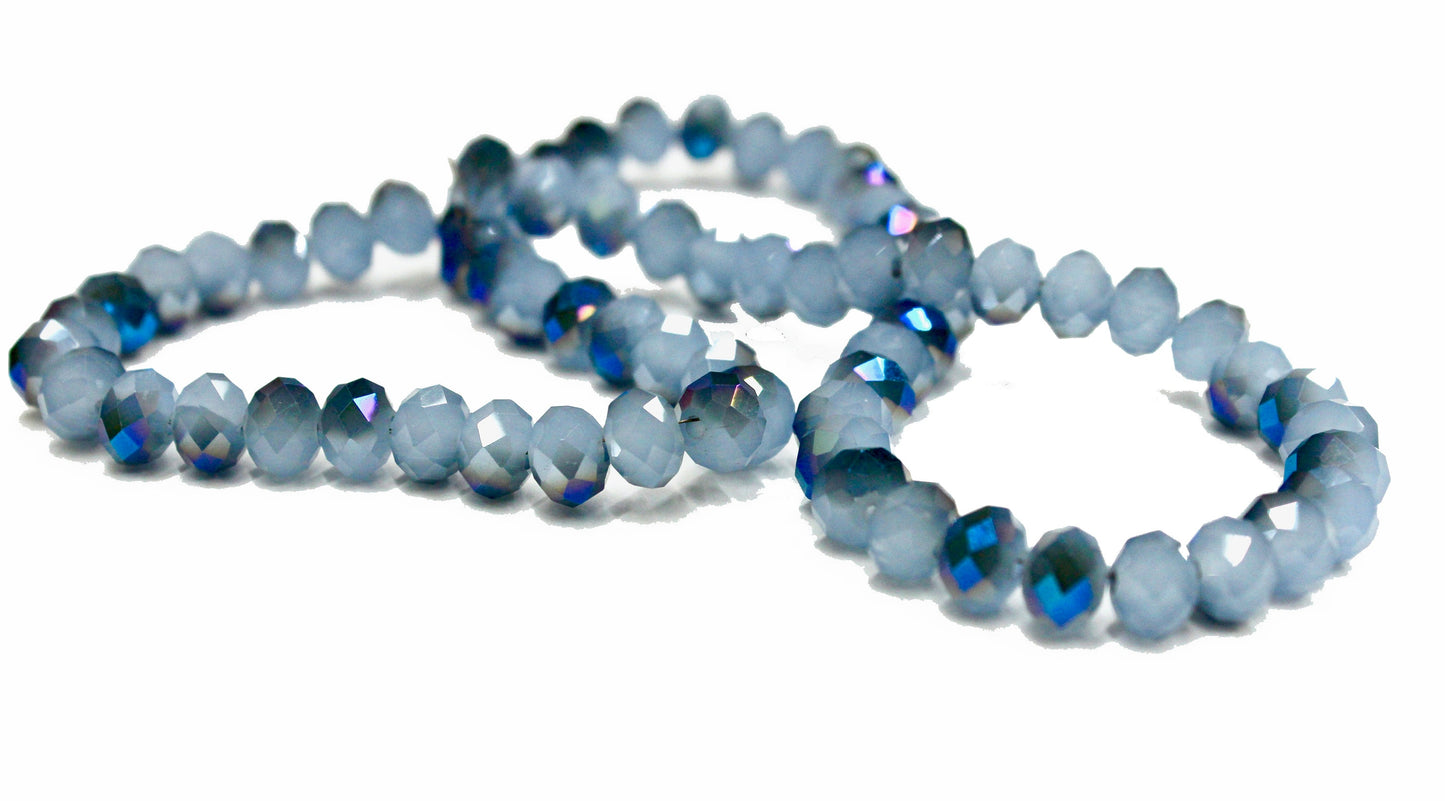 36 Pcs Two Toned Metallic Glass Beads, 8x6mm Rondelle, Faceted, 2mm Hole