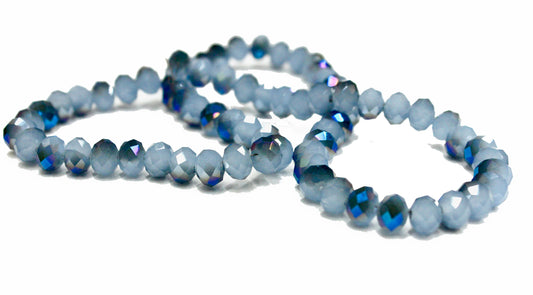 36 Pcs Two Toned Metallic Glass Beads, 8x6mm Rondelle, Faceted, 2mm Hole